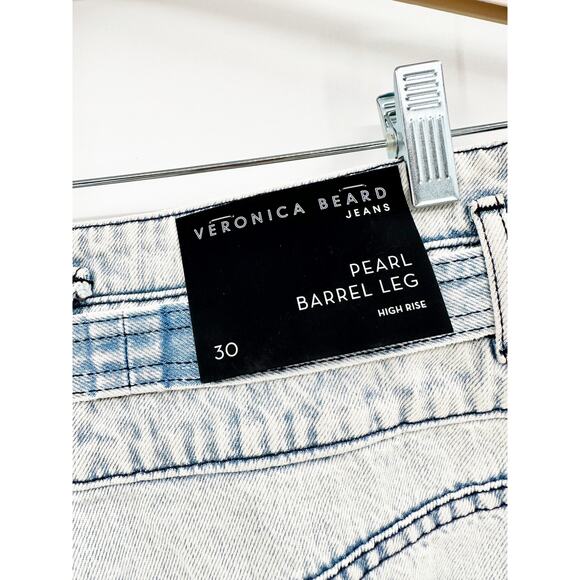 Veronica Beard Belted High Waisted Pearl Barrel Leg Jeans in Sky Size 30 NWT - Picture 4 of 7
